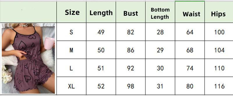Sødt pyjamassæt med hjertetryk, top med rund hals og shorts med elastisk linning, nattøj til kvinder og loungetøj_voghion.com