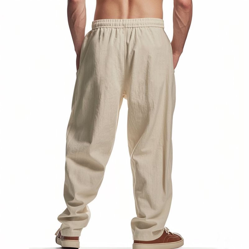 Four Seasons Men's Linen Breathable Bohemian Style Loose Wide-leg Hip-hop Casual Sports Pants_voghion.com