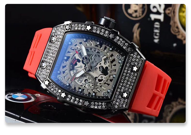 Herrenuhr im europäischen Stil, tonnenförmig, mit Diamanten besetzt, drei Zeiger, Einzelkalender_voghion.com