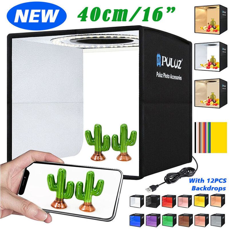 16' PULUZ Portable LED Photo Light Box Tent Cube Studio Photography 40cm UKSTOCK_voghion.com