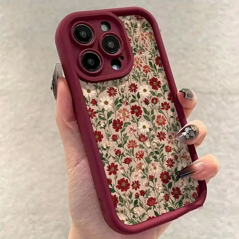 Retro Floral Pattern Silicone Phone Case For Iphone 11 12 13 14 15 16 Pro Max 16E XR XS X 7 8 Plus Se2 3 Matte_voghion.com