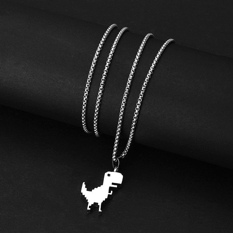 Trendy Brand New Little Dinosaur Pendant Titanium Steel Necklace Ins Men's And Women's Street Hip-hop Pendant Long Sweater Chain Accessories_voghion.com