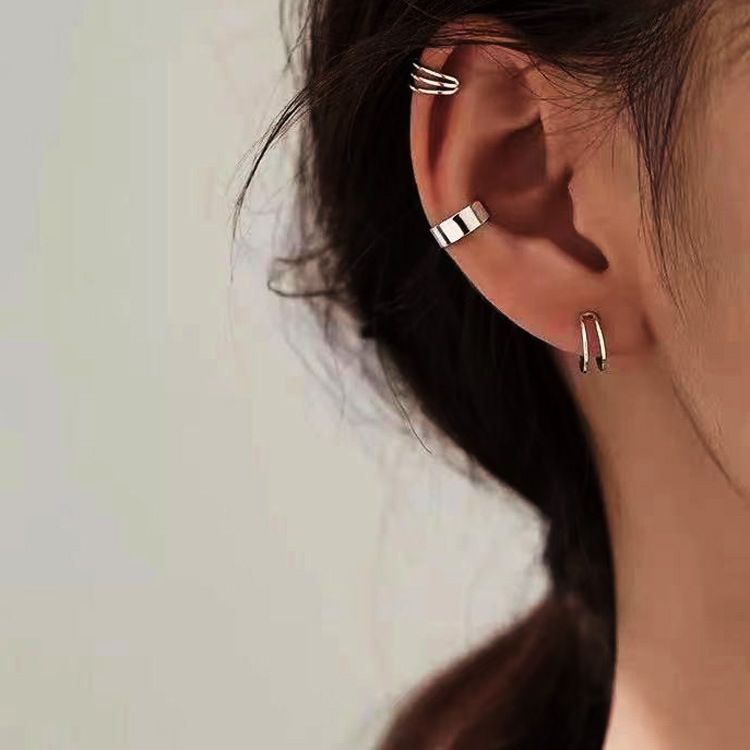 Korean style ins temperament no hole c type earbone clip fashion retro cold wind geometric hoop earrings earrings_voghion.com