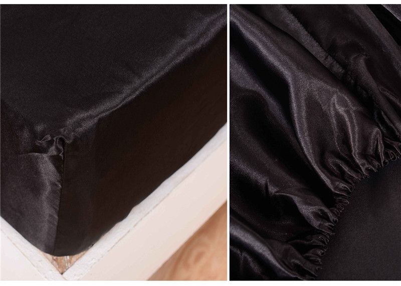 Parure de lit en satin de soie (Queen/King Size, couleur unie, respirante et hypoallergénique - Comprend un drap-housse, une housse de couette et des taies d'oreiller)_voghion.com