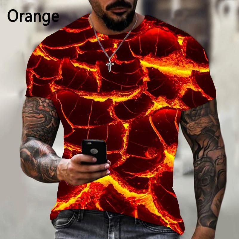 Maglietta da uomo estiva casual a maniche corte con scollo rotondo e stampa 3D di fiori in pietra_voghion.com