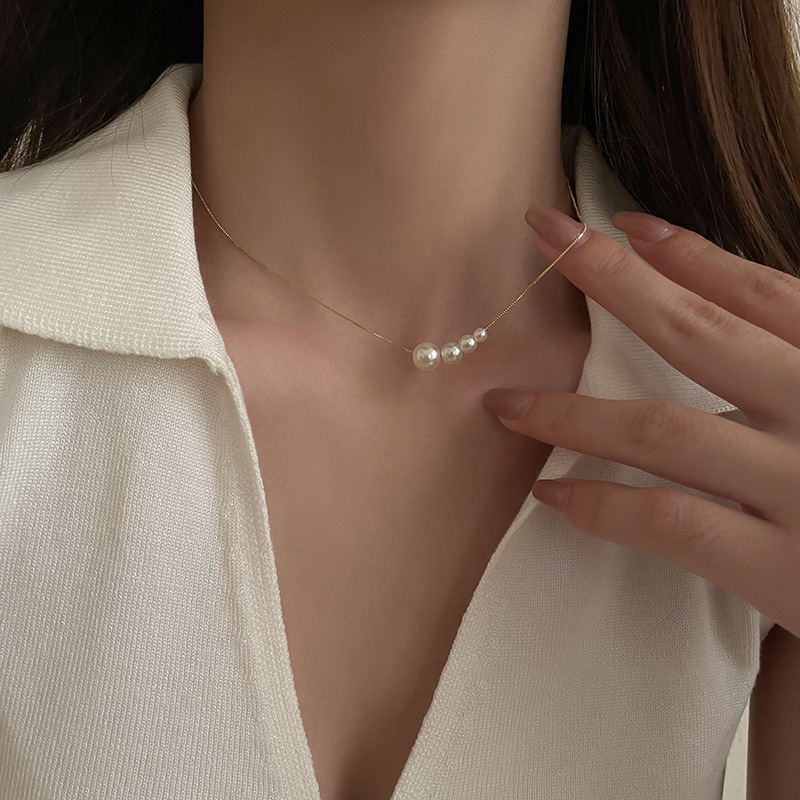 Echt Gold galvaniséiert Perl a Korea, minimalistesch Design, modesch Kraangkette, kale an elegante Stil, Halskette_voghion.com