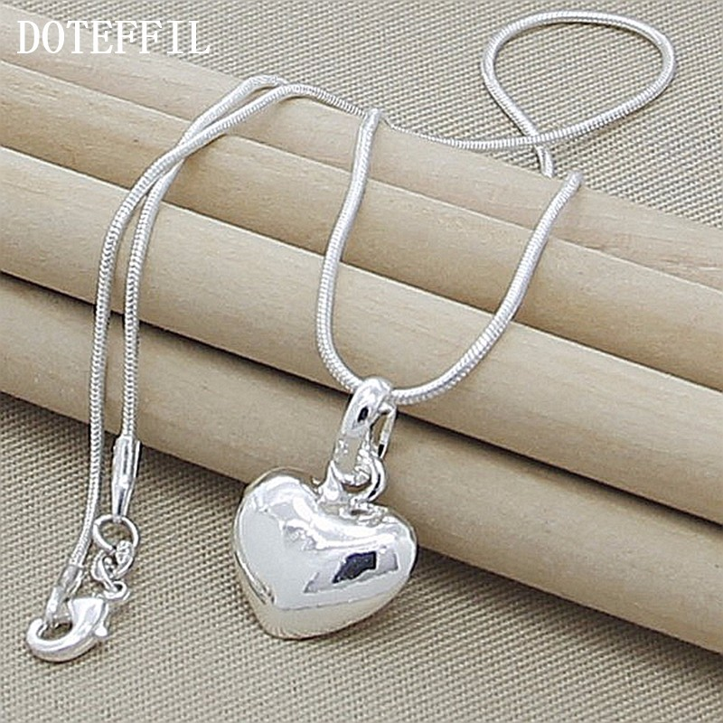 DOTEFFIL Sterling Sier Effen Klein Hart Hanger Ketting 16-30 Inch Snake Chain Voor Vrouwen Bruiloft Charme Mode-sieraden_voghion.com