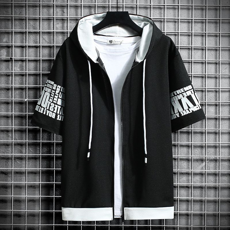 Sommer neue männer strickjacke pullover anzug jugend mit kapuze casual Koreanische sportswear zipper zwei-stück anzug trendy_voghion.com
