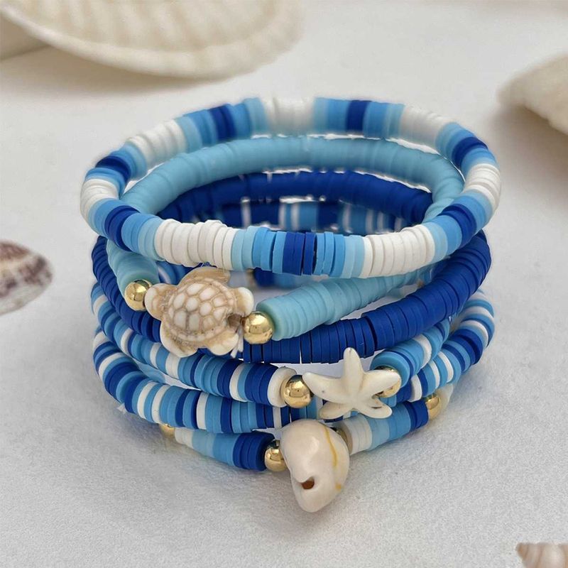 Blauwe polymeerklei groothandel armband Europese en Amerikaanse Boheemse stijl handgemaakte schelpaccessoires Oceaan stijl zeesterren en schildpad armband_voghion.com