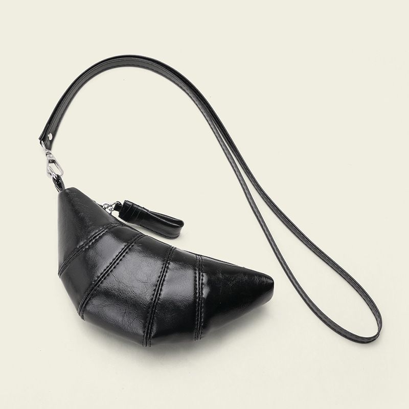 Halter Neck Coin Purse Cute Croissant Design Sense Niche Mini Shaped Crossbody Lipstick Earphone Small Bag_voghion.com