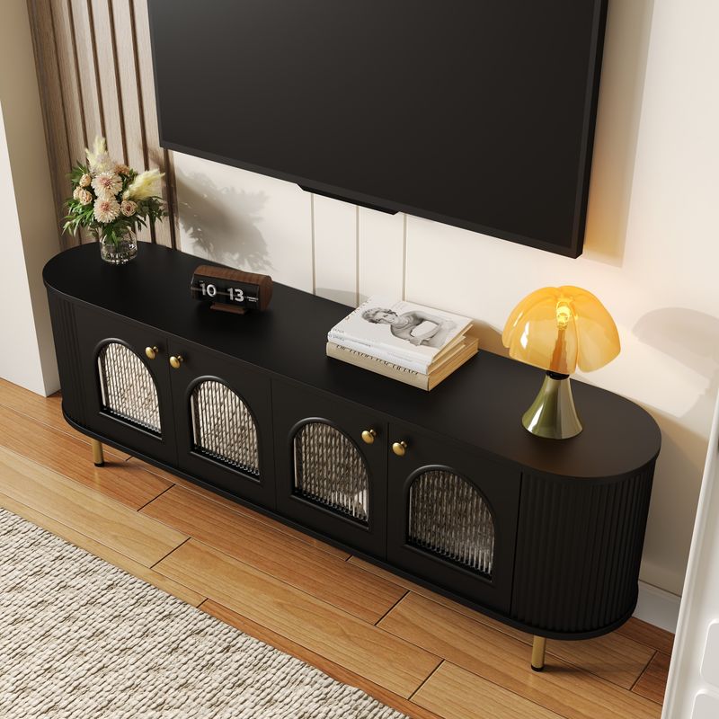 TV-Schrank Mit Glastüren, Lowboard Mit Goldenen Griffen und Beinen, Fürs Wohnzimmer_voghion.com