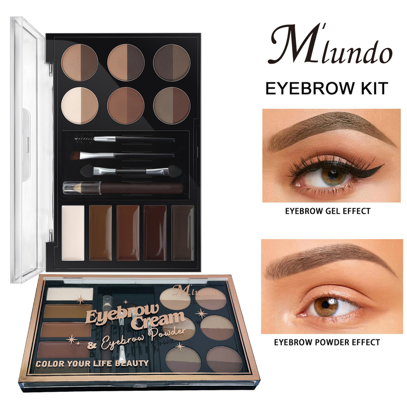 Mlundo Färbecreme, Stift, Puder-Box-Set, kommt mit Pinsel und Augenbrauenkarte, hinterlässt kein Make-up-Flecken_voghion.com