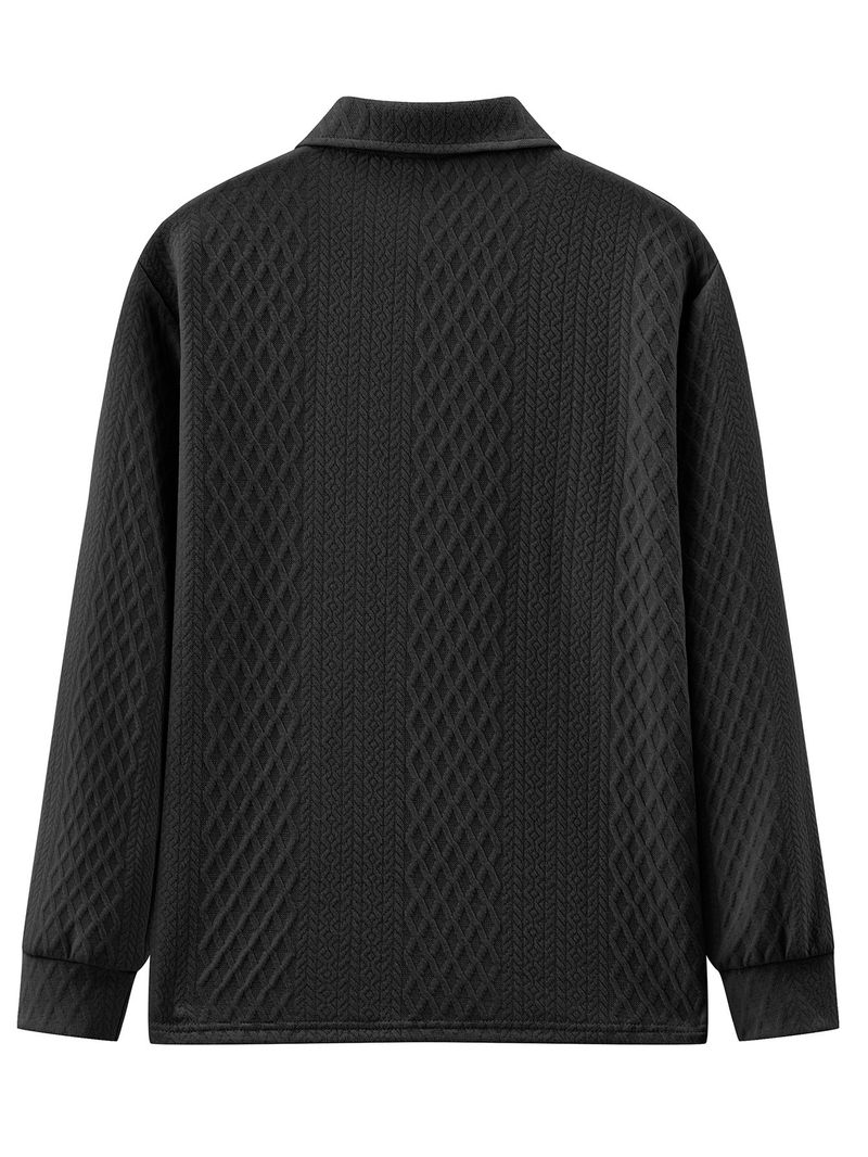 Strukturiertes, einfarbiges, langärmliges Freizeit-Sweatshirt für Herren – Lockere Passform, leicht, vielseitig für Frühling und Herbst (Weiß, Dunkelgrau, Schwarz, Khaki)_voghion.com