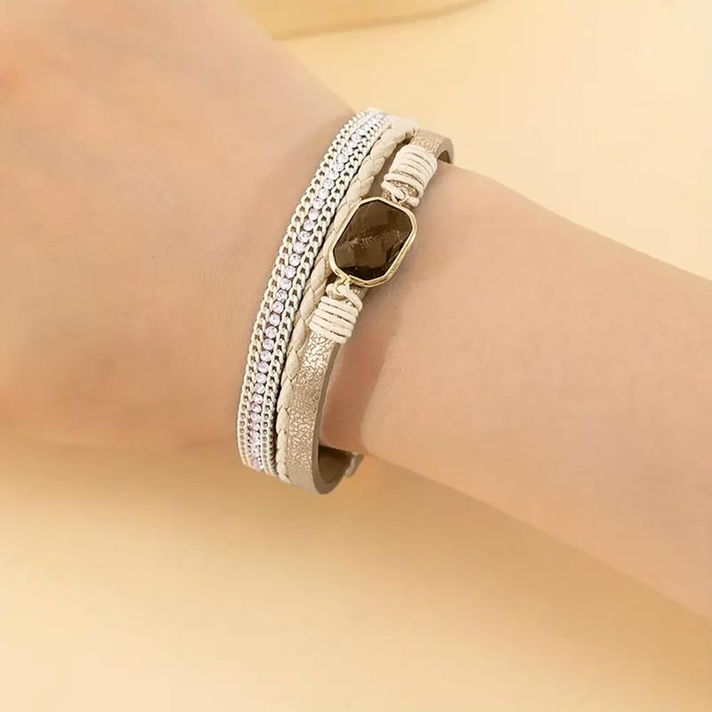 Fesciory Leopard Bracelet For Women, Boho Leather Wrap Multi-Layer Pearl Crystal Bracelet Bangle Jewelry_voghion.com