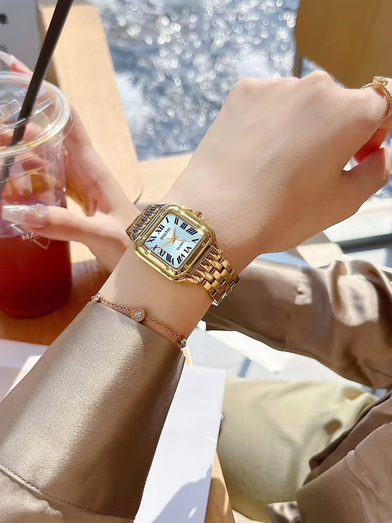 Elegante quadratische Damenuhr – Quarzuhr mit Legierungsgehäuse, wasserdicht und leicht, Business-Casual-Stil_voghion.com