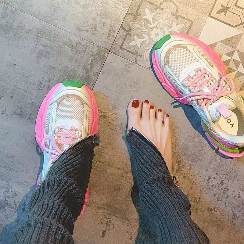 Dad Shoes For Women New Street Blasting Thick Soled Height Enhancing Versatile Foot Showing Small Casual Hong Kong Style Sports Shoes_voghion.com