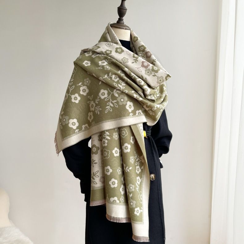 Nuova sciarpa versatile autunnale in imitazione cashmere con fiori per donna, elegante, dolce, piccola e fresca, scialle caldo invernale_voghion.com