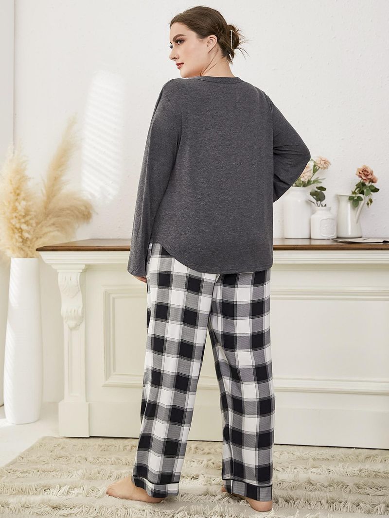 Damen-Schlafanzug in Übergröße, Herbst und Winter, locker, lässig, übergroß, mit langen Ärmeln und Hose, Homewear-Set_voghion.com