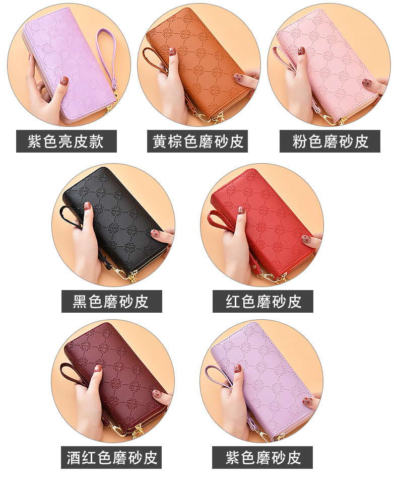 Portafoglio da donna lungo in pelle lucida con doppia cerniera borsa per cellulare a doppio strato di grande capacità, fascia da polso smerigliata_voghion.com
