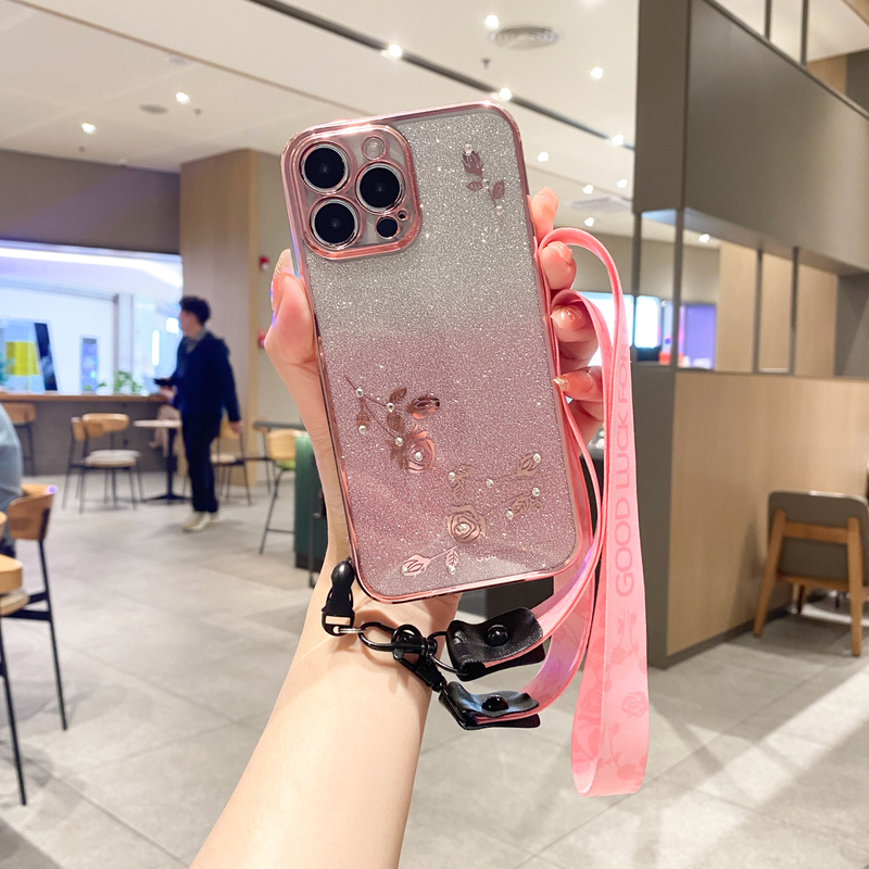 Custodia per telefono in polvere sciolta sfumata per OPPO A17 A52 Reno 7 A74 A55 A94 4G A77 A54 A95 5G A16S A15 A53 A78 A57 Cordino_voghion.com