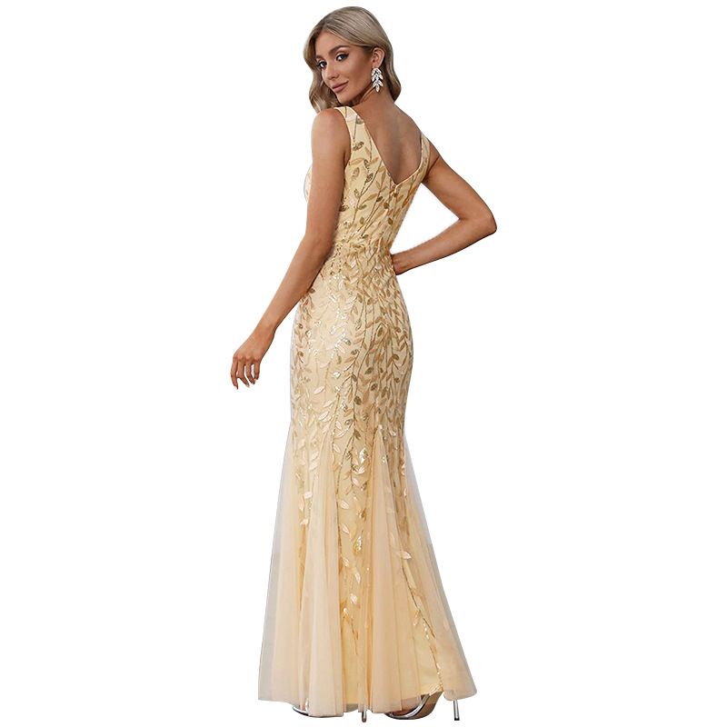 Abbigliamento da donna Abito da sera con paillettes a rete sottile Abito a sirena Abito da damigella d'onore femminile_voghion.com