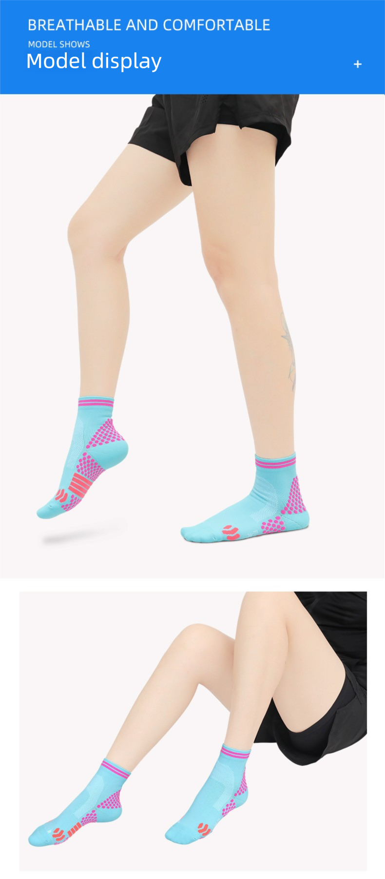 Sport professionali per uomini e donne, calzini da ciclismo a compressione con fondo in asciugamano per escursionismo e corsa, calzini corti da badminton_voghion.com