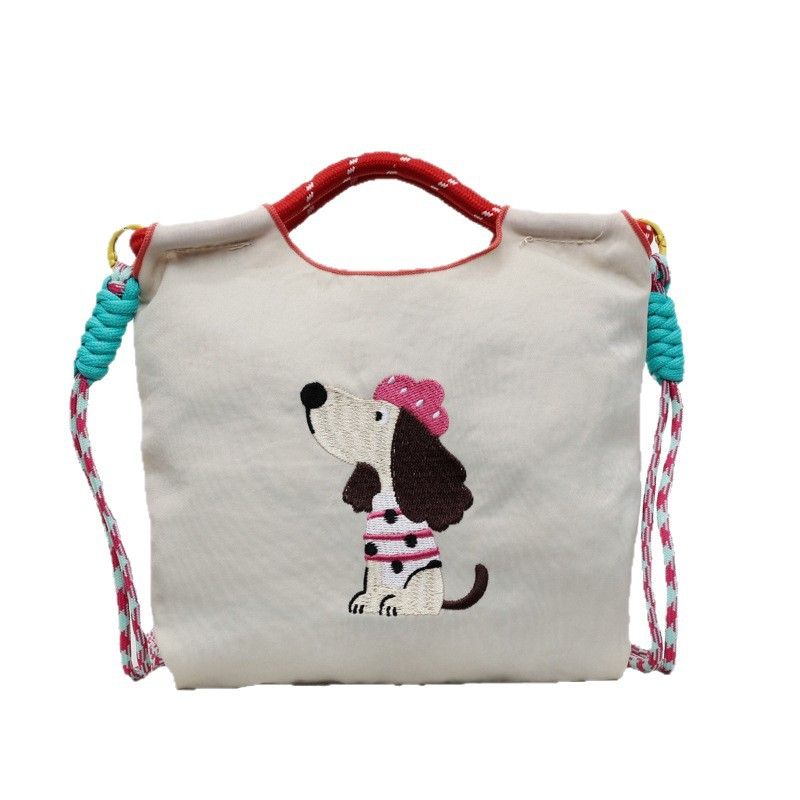 Single Shoulder Crossbody Canvas Phone Embroidered 2025 New Casual Travel Cute Dachshund Dog Bucket Bag_voghion.com