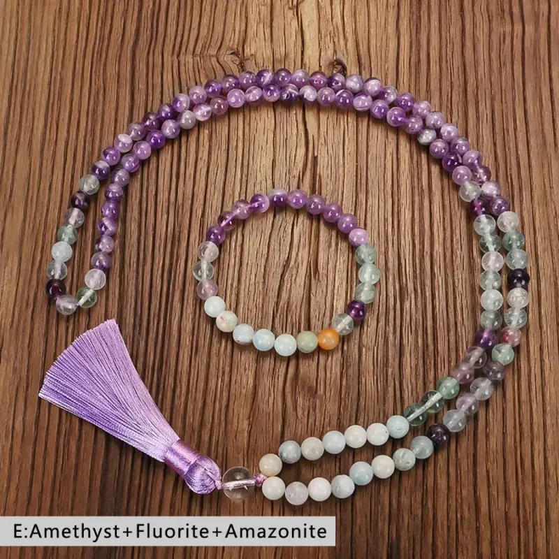 108 Mala Beads Necklace With Tassel 8mm Natural Crystal Gemstone Knotted Meditation Yoga Blessing Bracelet Jewelry_voghion.com