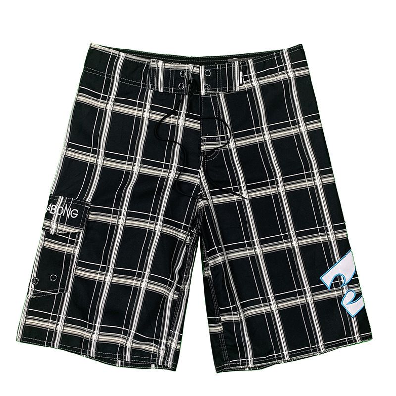 Men's Quick-Drying Loose Large Size Beach Pants Seaside Vacation Grid Five-Point Shorts_voghion.com