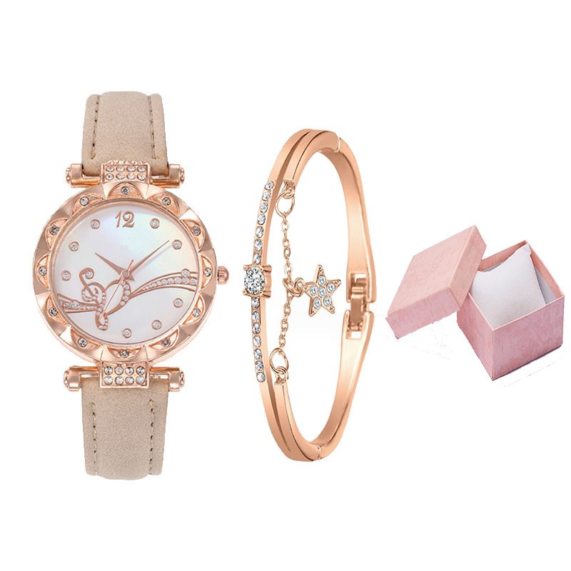 Damen Armbanduhr Mode Einfache Schmetterling Fünfteiliges Uhrenset_voghion.com