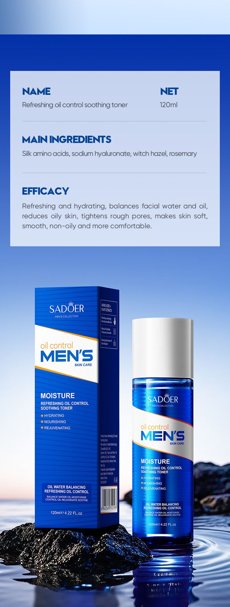 Toner 120ml Men's Refreshing Oil Control Hydrating Moisturizing Water_voghion.com