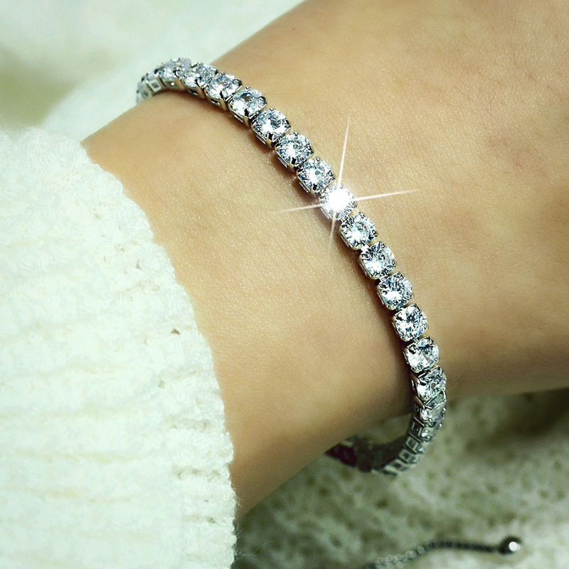 Yamaler Luxury Cubic Zircon Single Row Pull Slider Bracelet Femmes Bracelet Réglable_voghion.com