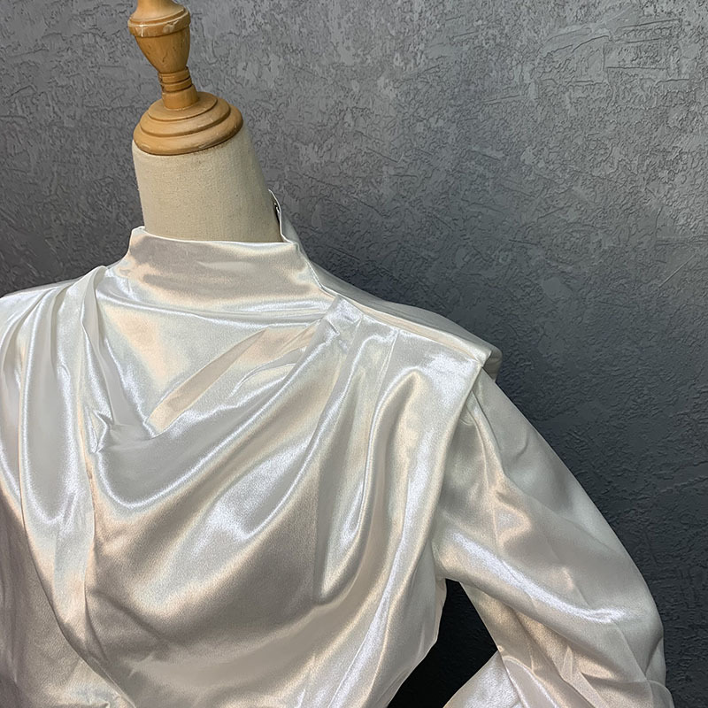 Women's woven tops fashion loose high collar long sleeves slim short tops _voghion.com