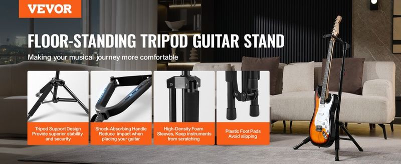 VEVOR Tripod Guitar Stand Floor-Standing Foldable 35.4-47.2 In Adjustable Height_voghion.com