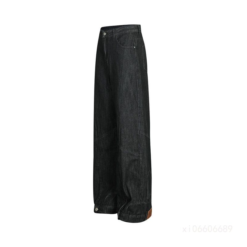 Jeans vintage alla moda, stile High Street americano, a gamba larga, con design casual, effetto rovesciato, orlo abbottonato, gamba dritta_voghion.com