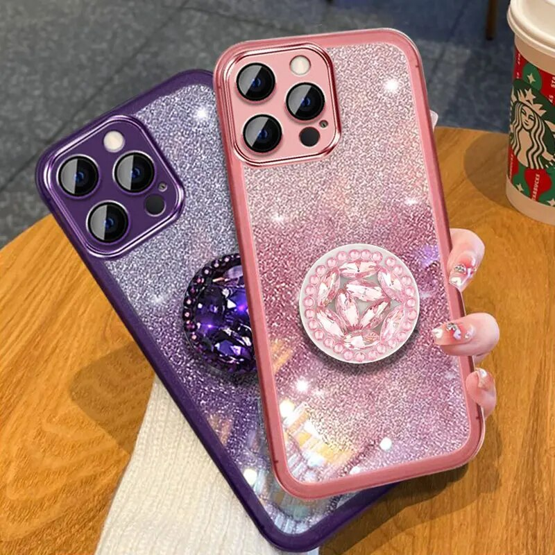 15promax Bling Glitter Lanyard Diamond Holder For iphone 15Plus 14 13 12 11 Pro max 15 Plus Phone Case Silicone Cover_voghion.com