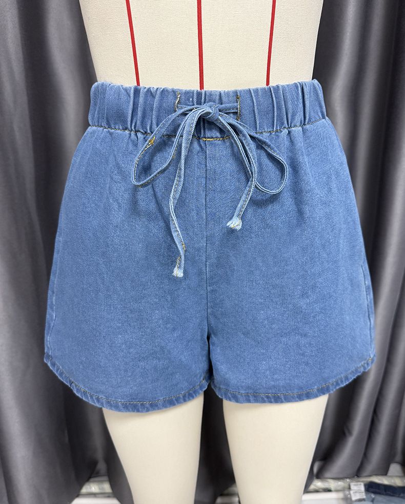 Chaleco vaquero corto de cintura alta con cordones y sin mangas para mujer, estilo informal de verano_voghion.com