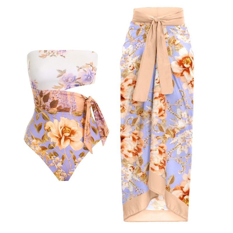 Maillot de bain une pièce pour femme avec bretelles creuses à la taille et maillot de bain imprimé fleuri pour femme_voghion.com