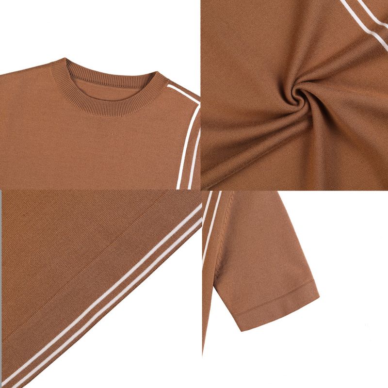 Summer New Products Men's Thick Short Sleeve T-Shirt Threaded Neckline Short Sleeve Knitted Sweater Slim Fit Elastic Bottom Sweater Undershirt_voghion.com