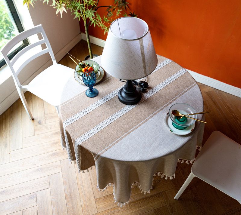 Nappe ronde en coton et lin pour table à manger, petite et fraîche, style nordique, tendance_voghion.com