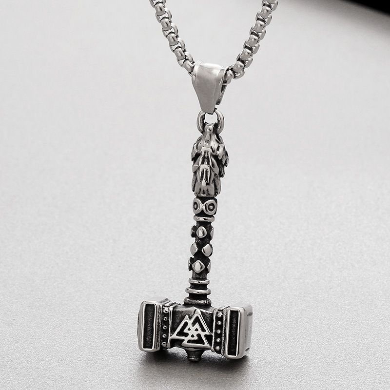 Collana con ciondolo a forma di martello di Thor vichingo da uomo - Gioiello in acciaio al titanio in stile punk con finitura anticata - Perfetto per la moda gotica e rock_voghion.com