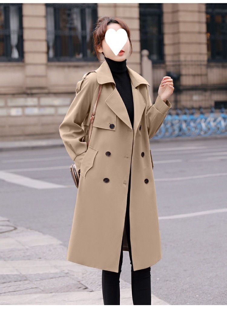 Women's Clothing Trench Coat Long Sleeve A-Line Overcoat With Notched Lapel For Autumn Spring (Khaki, Black, Brown)_voghion.com