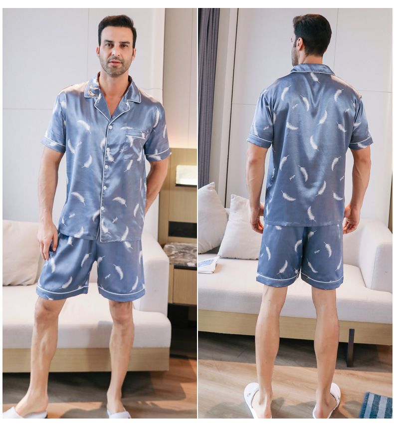 Şık Yaz Uykusu: Erkekler İçin İnce Buz İpeği Pijama - Kısa Kollu, Şort, Büyük Bedenler İçin Harika_voghion.com