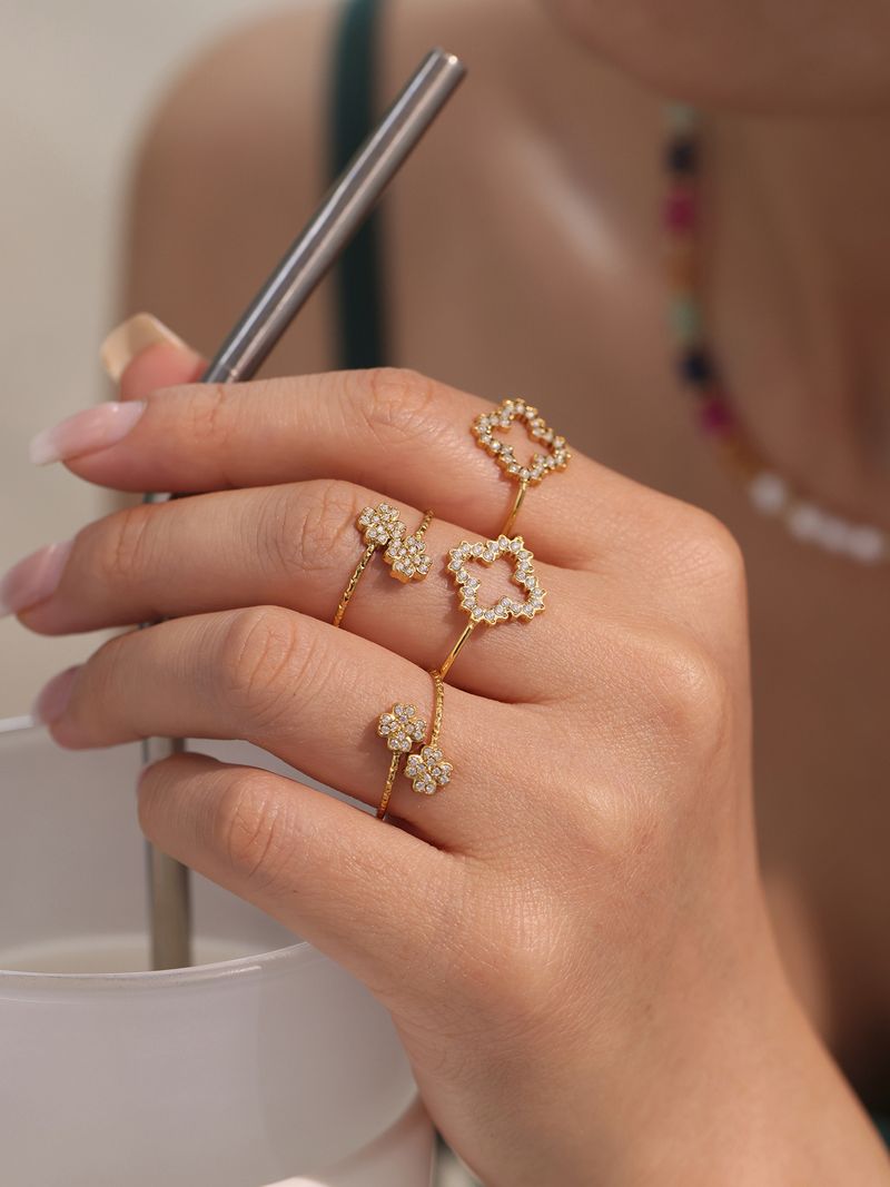 Zircon Four-leaf Flower Ring Niche Opening Thin Ring Index Finger Ring Exquisite Temperament Women's Jewelry Accessories_voghion.com