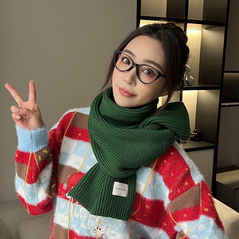 Sciarpa rossa per donna, stile coreano, versatile, per studenti, invernale, calda, tinta unita, scaldacollo lavorato a maglia spesso_voghion.com