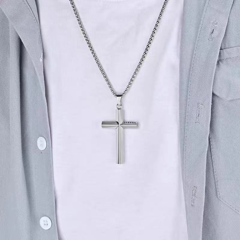 Collana con ciondolo a croce 3D S in argento sterling da uomo, stile coreano, leggera, di lusso, di alta gamma, minimalista_voghion.com