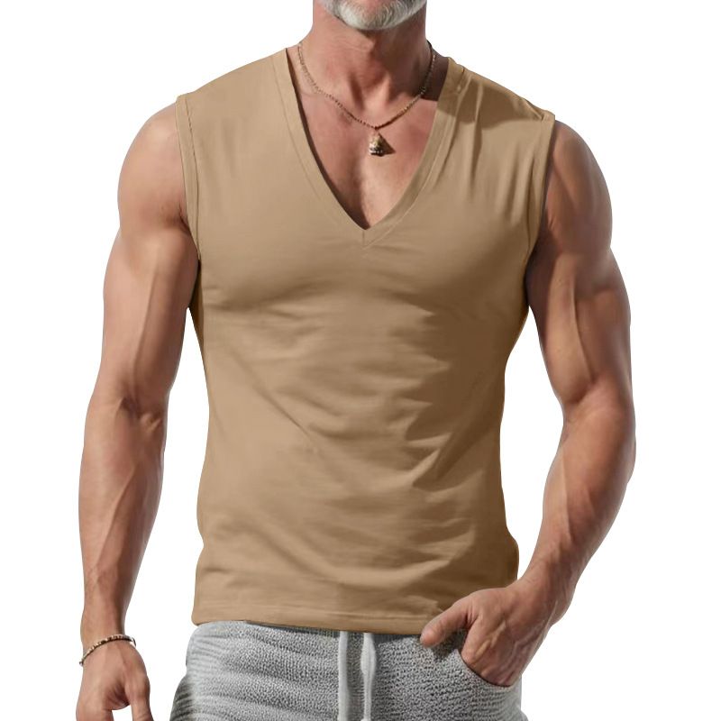 Gilet sportivo casual, a tinta unita, estivo, da uomo, ampio, con scollo a V, assorbente e ad asciugatura rapida_voghion.com