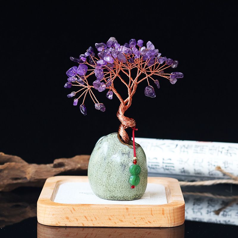 Arbre de la Fortune en Cristal Jaune, Ornement Feng Shui pour Bureau ou Table à Thé, Petit Cadeau Vintage_voghion.com