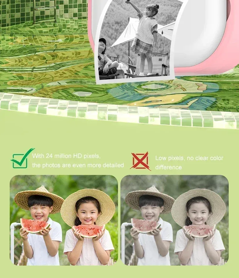 Câmera digital infantil com impressão instantânea para crianças, câmera térmica com impressão instantânea de fotos, câmera de vídeo e brinquedos + cartão de memória de 32 GB_voghion.com