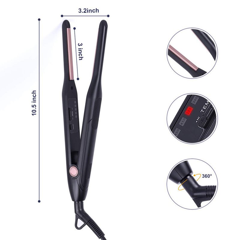 Professional Mini Hair Straightener & Curler - Ceramic Heating Plate, 10 Temp Settings, Dual Voltage (100-240V), Portable Styling Tool_voghion.com